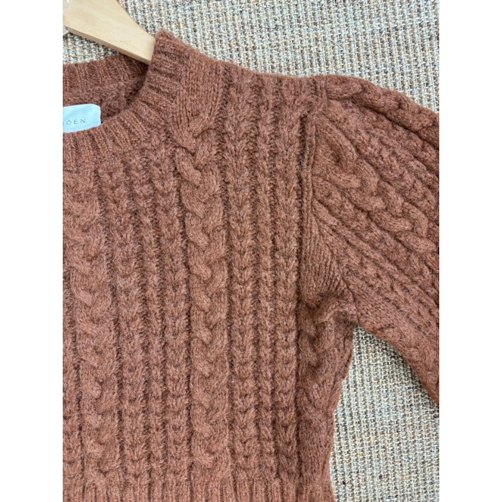DOEN Cable Knit Sweater Brown Size M - Picture 3 of 12